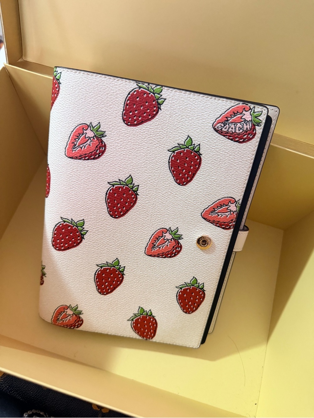 Coach notebook Strawberry Print Leather Folio Wallet - White